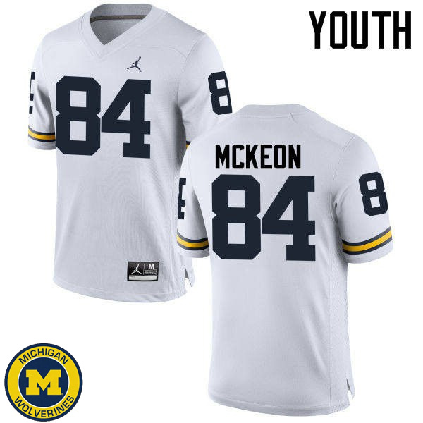 Youth Michigan Wolverines #84 Sean McKeon White College Game Football Jersey